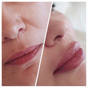 Dudak kontür etkisinin gösterildiği bir kadın dudağı